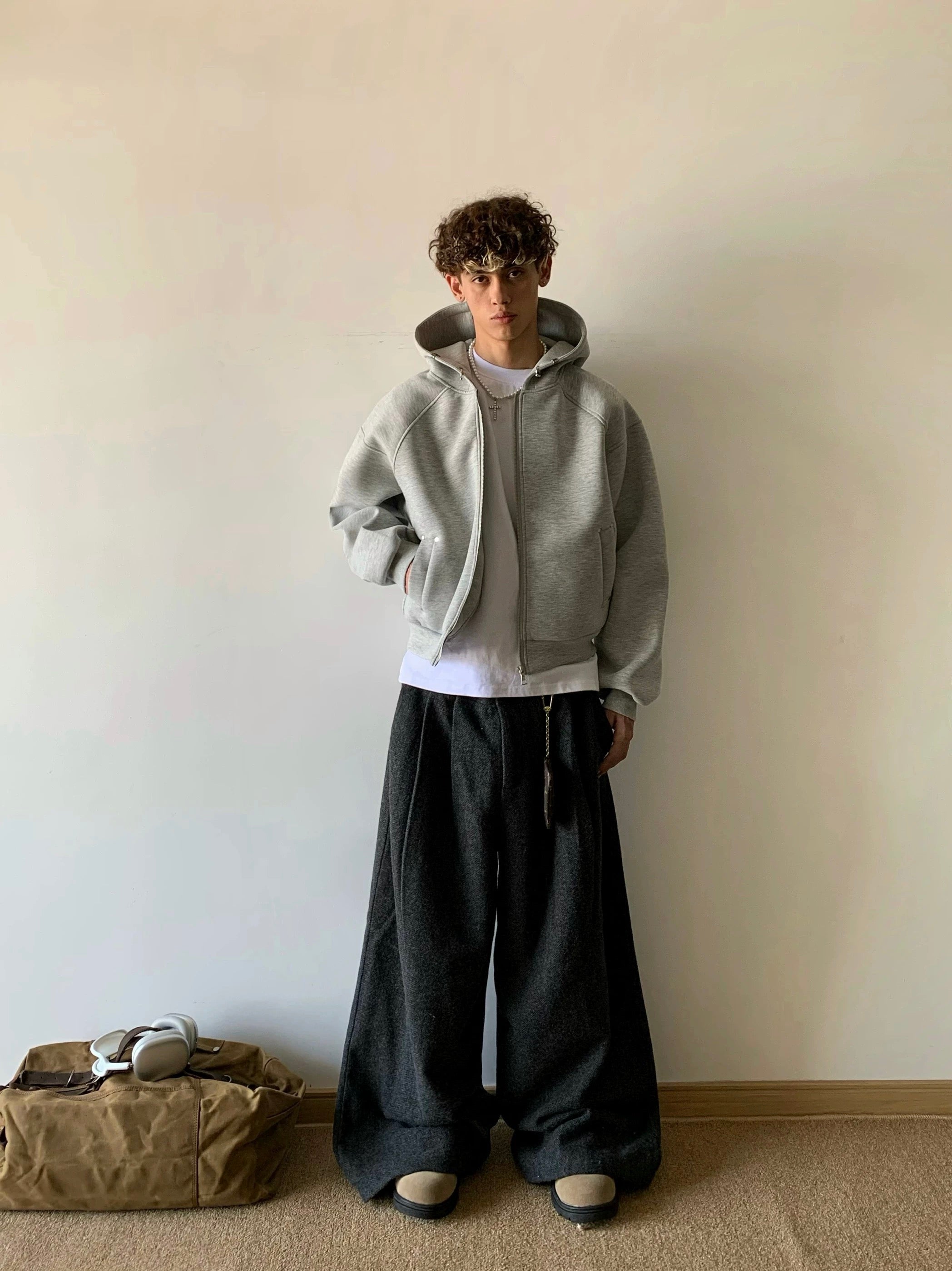 Men’s Cropped Zip-Up Hoodie – American Street Minimal Short Hoodie Jacket S0047