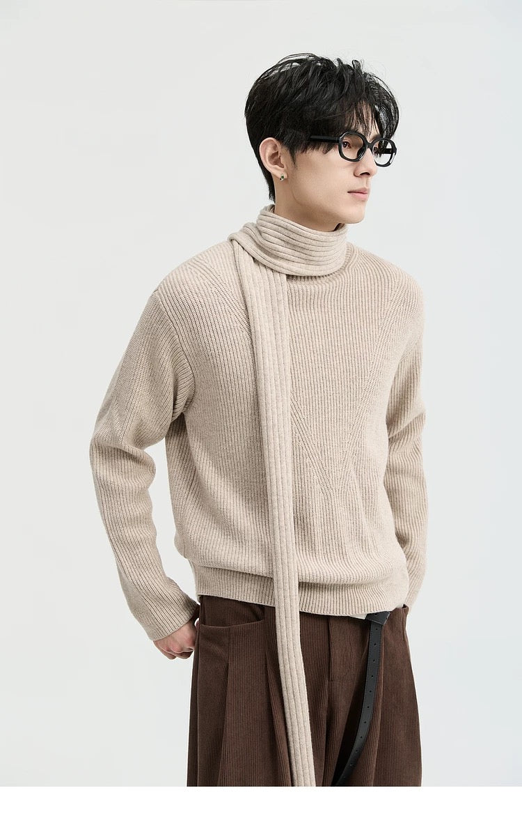 Suéter holgado de punto de lana de color liso para hombre, con cuello semialto y diseño estampado para invierno - Capa base ideal T0043