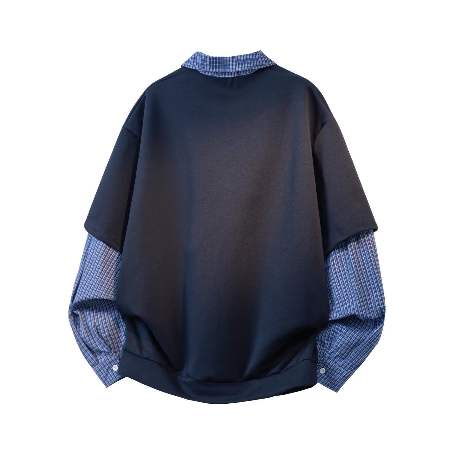 Men’s Korean Layered Plaid Sweatshirt – Casual Street Style Fake Two-Piece Pullover S0035