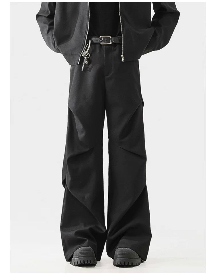 Men’s 3D Pleated Dress Pants – Textured Tailored Trousers for Modern Street Style B0071