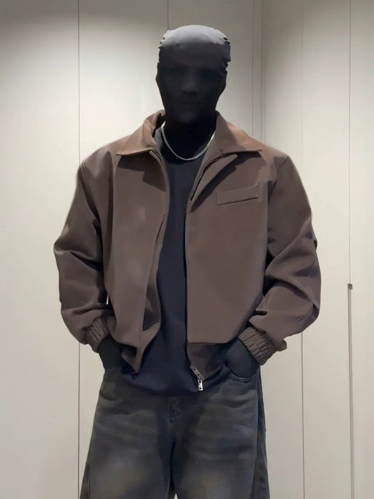 Men’s Double Collar Short PU Leather Jacket – Slim Fit Trendy Streetwear Coat T0079