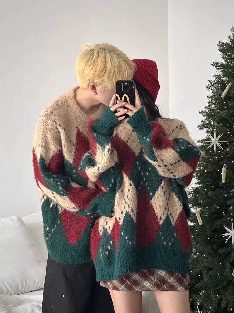 [FLAT ROOM] ARGYLE COUPLE KNIT SWEATER S0188