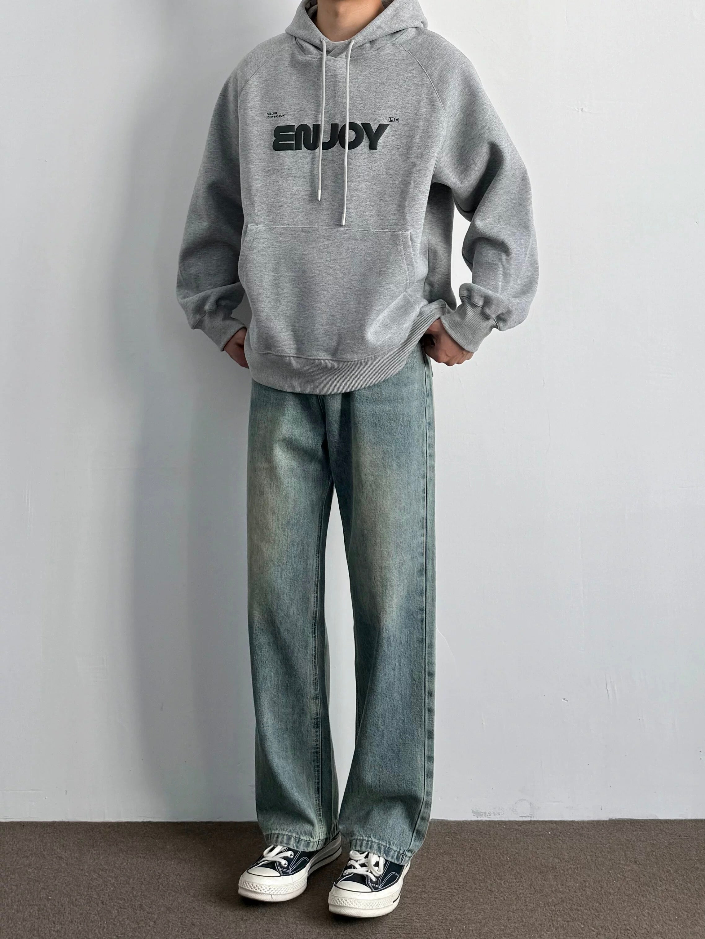 オーバーサイズレタープリントパーカー - 春秋用ボックスプルオーバースウェットシャツ（ユニセックスカジュアルウェア）T0031