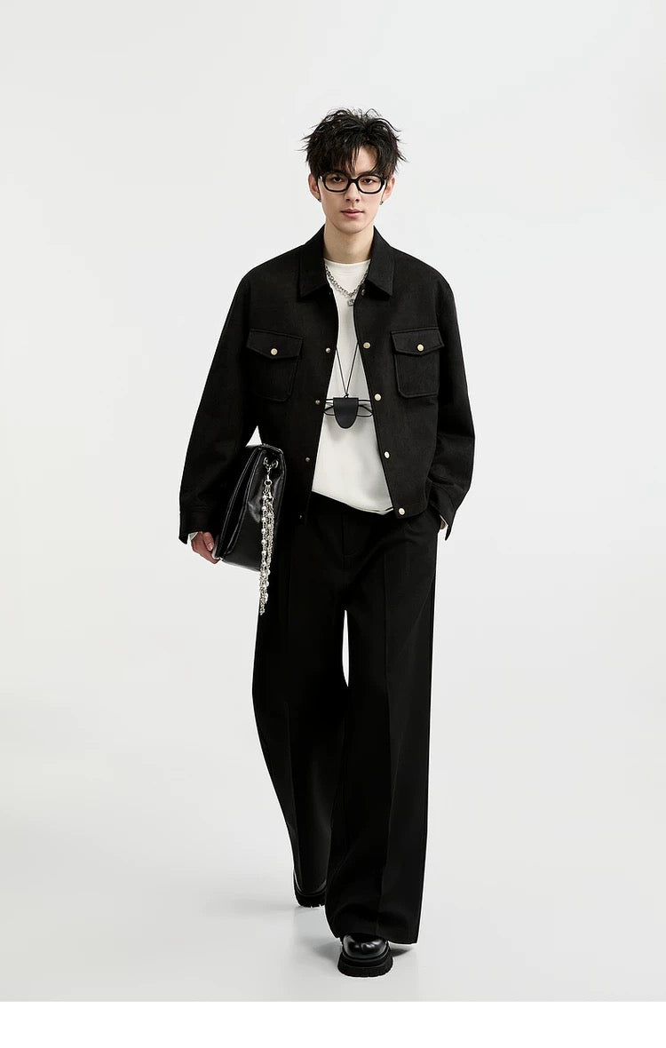 Chaqueta retro premium de ante sintético con solapa para hombre - Top corto informal para otoño T0039