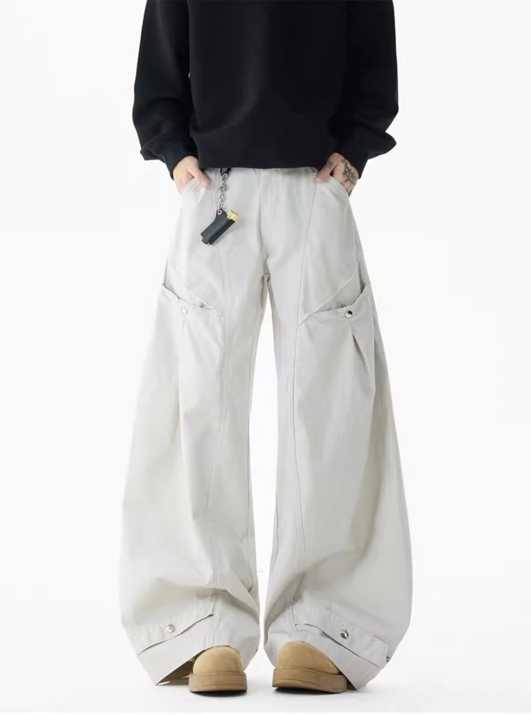 Men’s American Deconstructed Cargo Pants – Oversized Utility Streetwear Trousers B0051