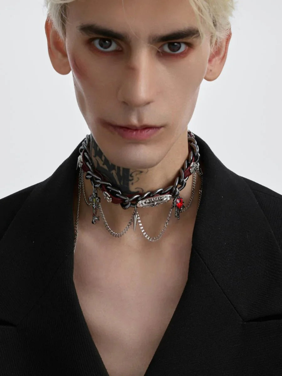 [STRUC TON] LEATHER PUNK NECKLACE A0057