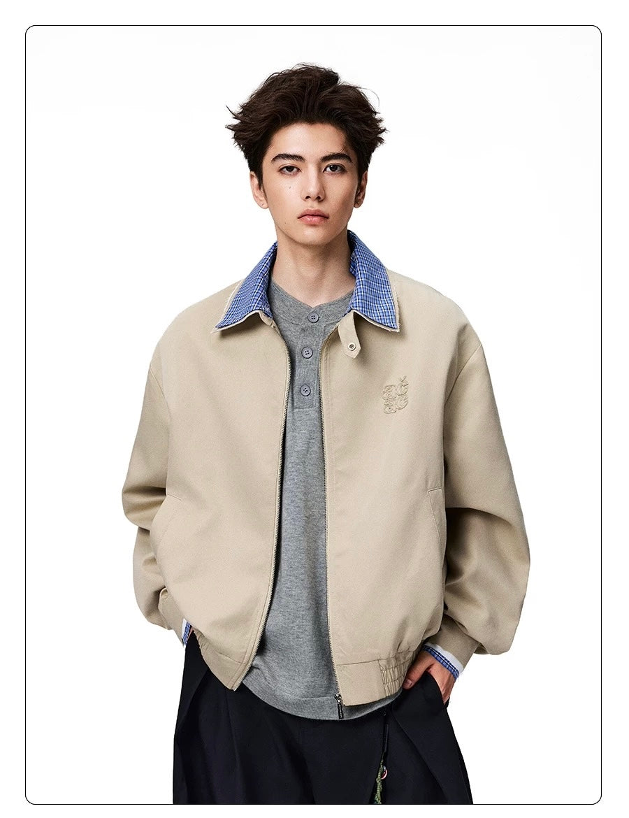 Men’s Vintage Plaid Patchwork Collar Jacket – Retro Short Street Outerwear T0062