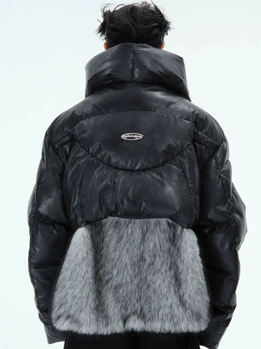 [CULTUREE] FAKE TWO-PIECE DESIGN FUR COTTON JACKET T0087