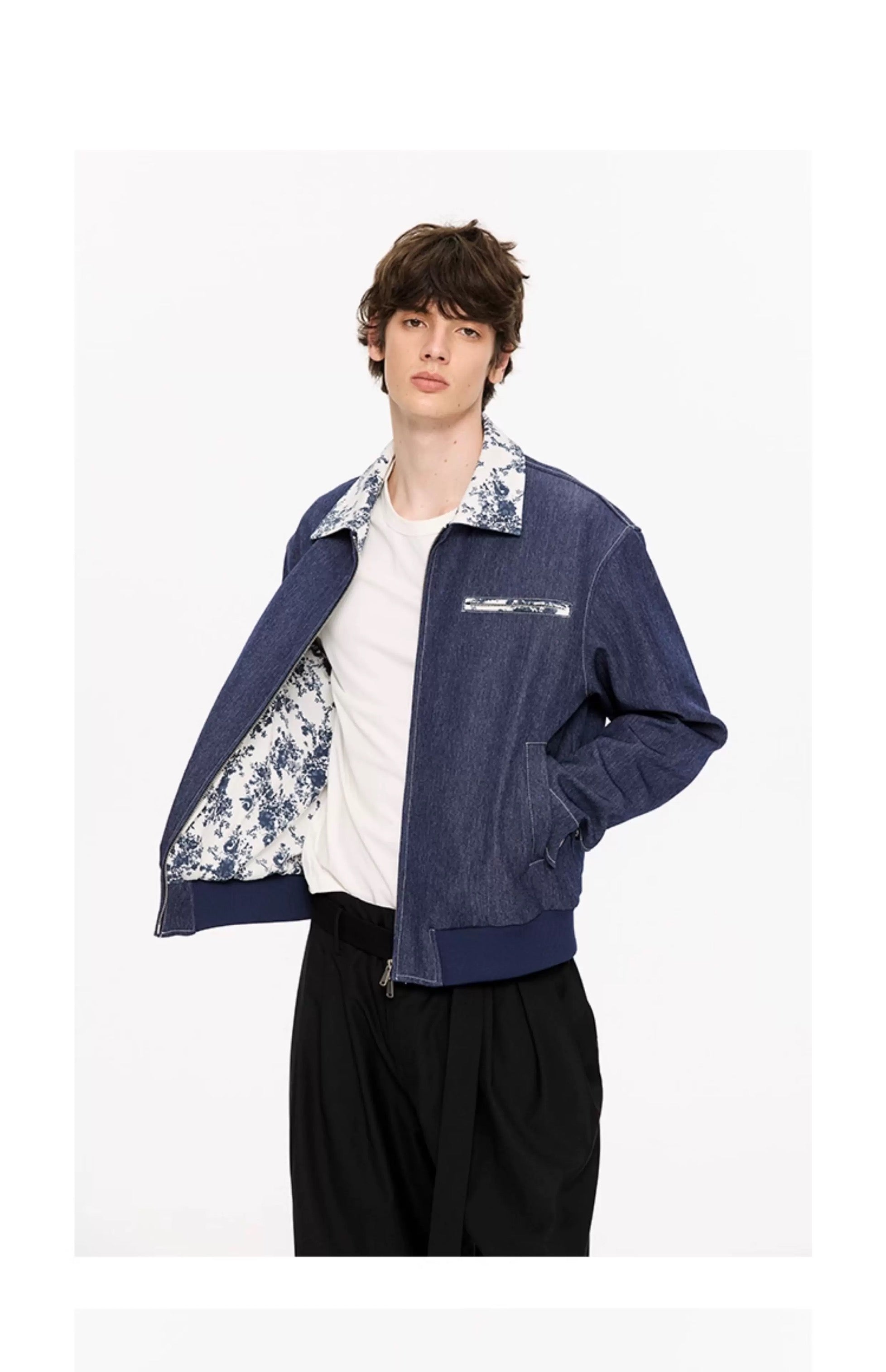 Men’s Contrast Collar Dyed Jacket with Floral Lining – American Vintage Street Outerwear T0060