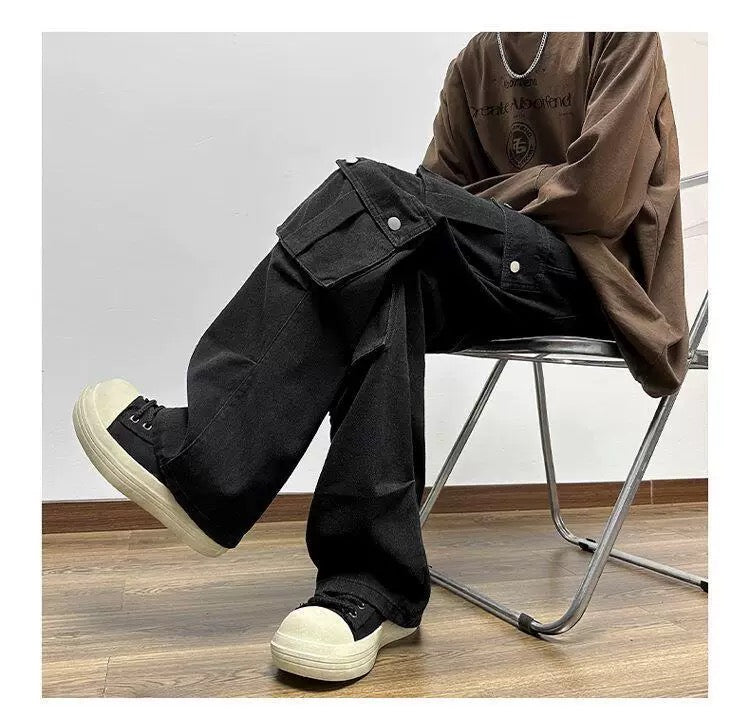 Men’s Multi-Pocket Cargo Pants – American Street Utility Workwear Trousers B0065