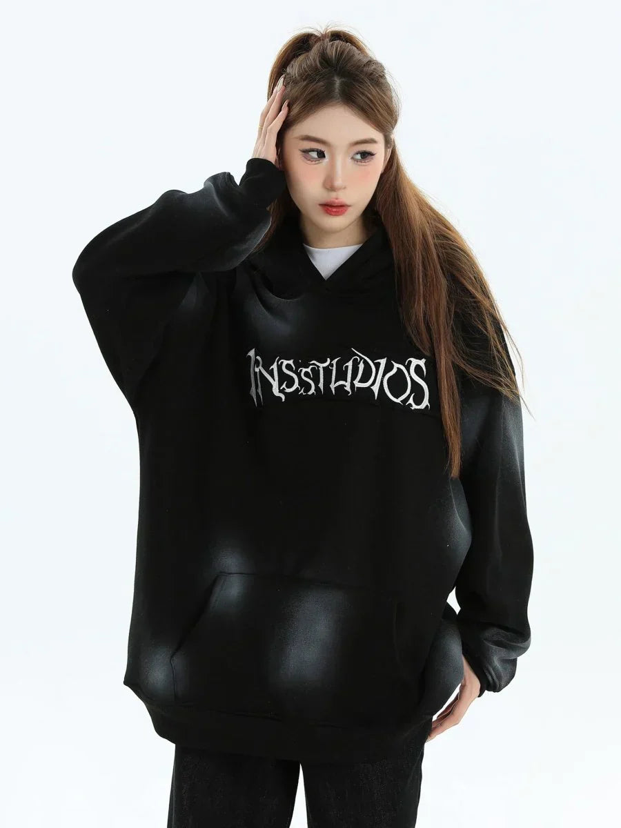 [INSstudios] SPRAY PAINT LOGO LOOSE HOODIE S0206