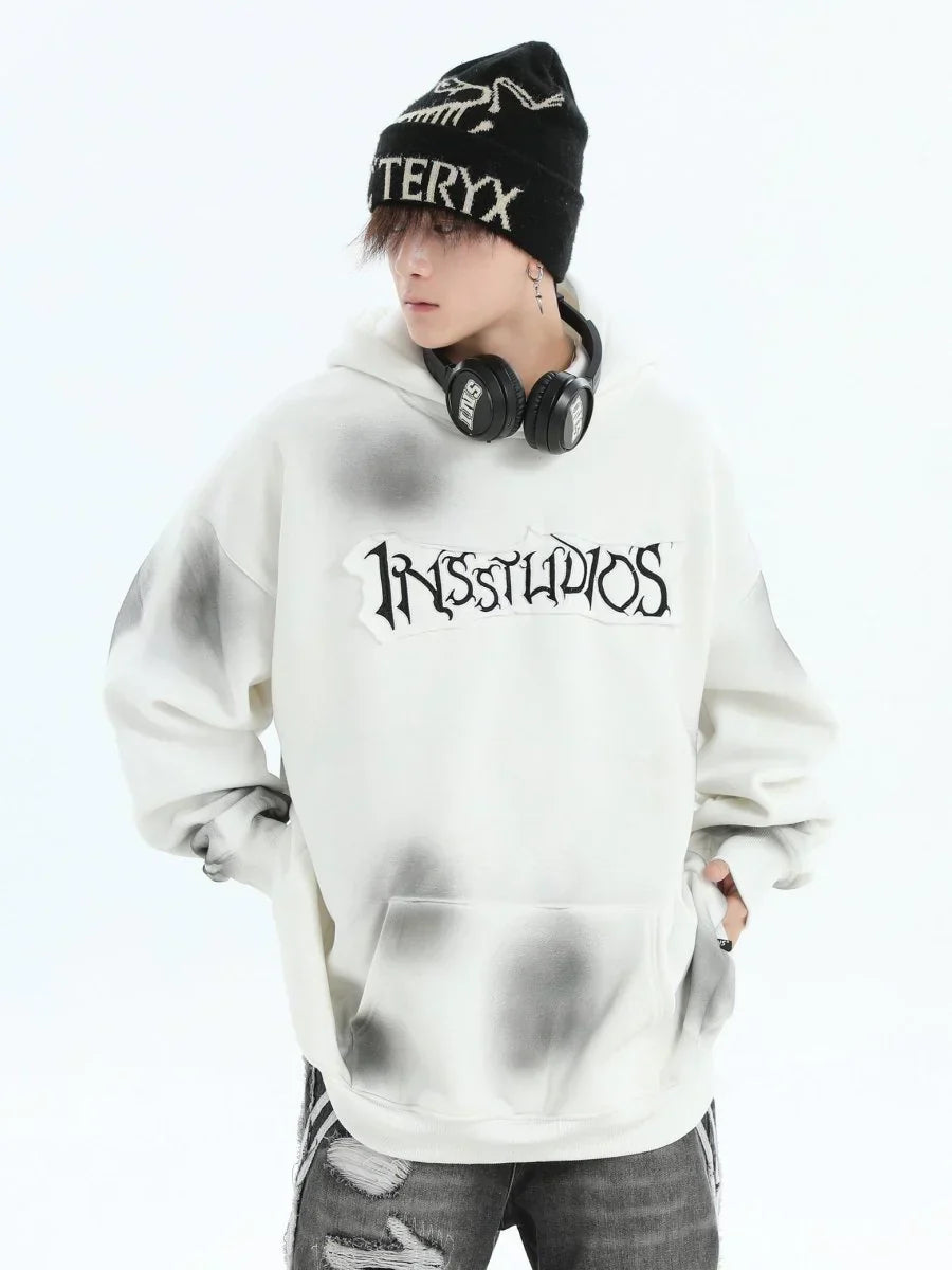 [INSstudios] SPRAY PAINT LOGO LOOSE HOODIE S0206