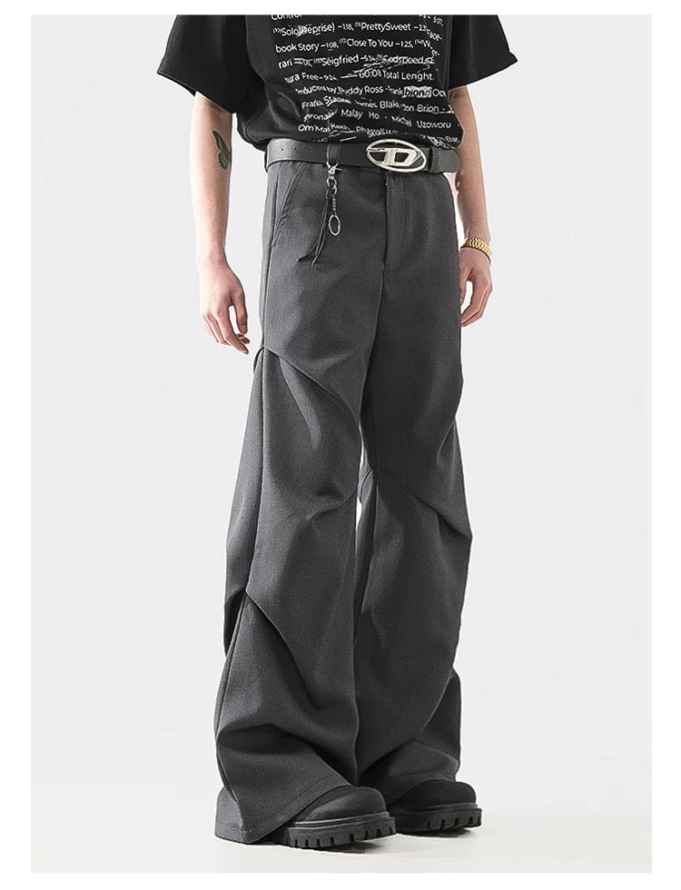 Men’s 3D Pleated Dress Pants – Textured Tailored Trousers for Modern Street Style B0071