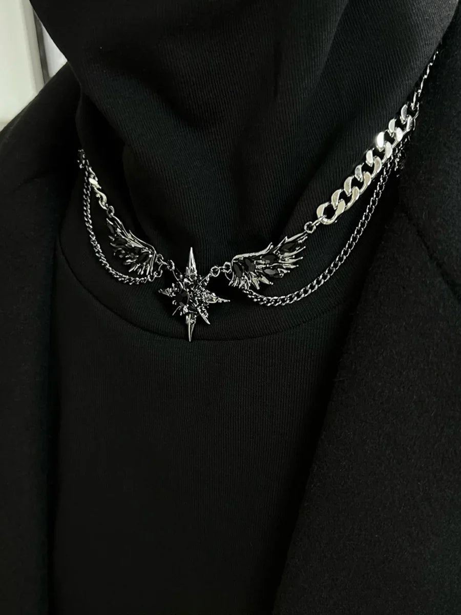 [CHEALIMPID] DARKGEMSTONE DIAMONDS WINGS DESIGN NECKLACE A0063