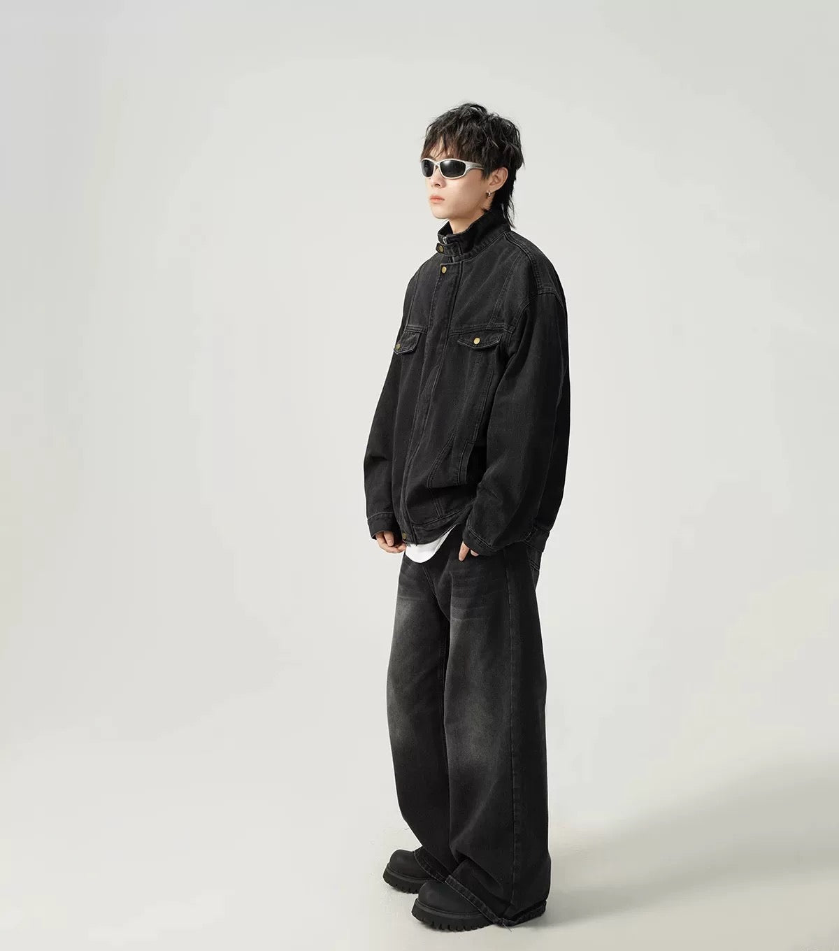 Men’s Vintage Washed Denim Jacket – American Retro Distressed Streetwear Outerwear T0046