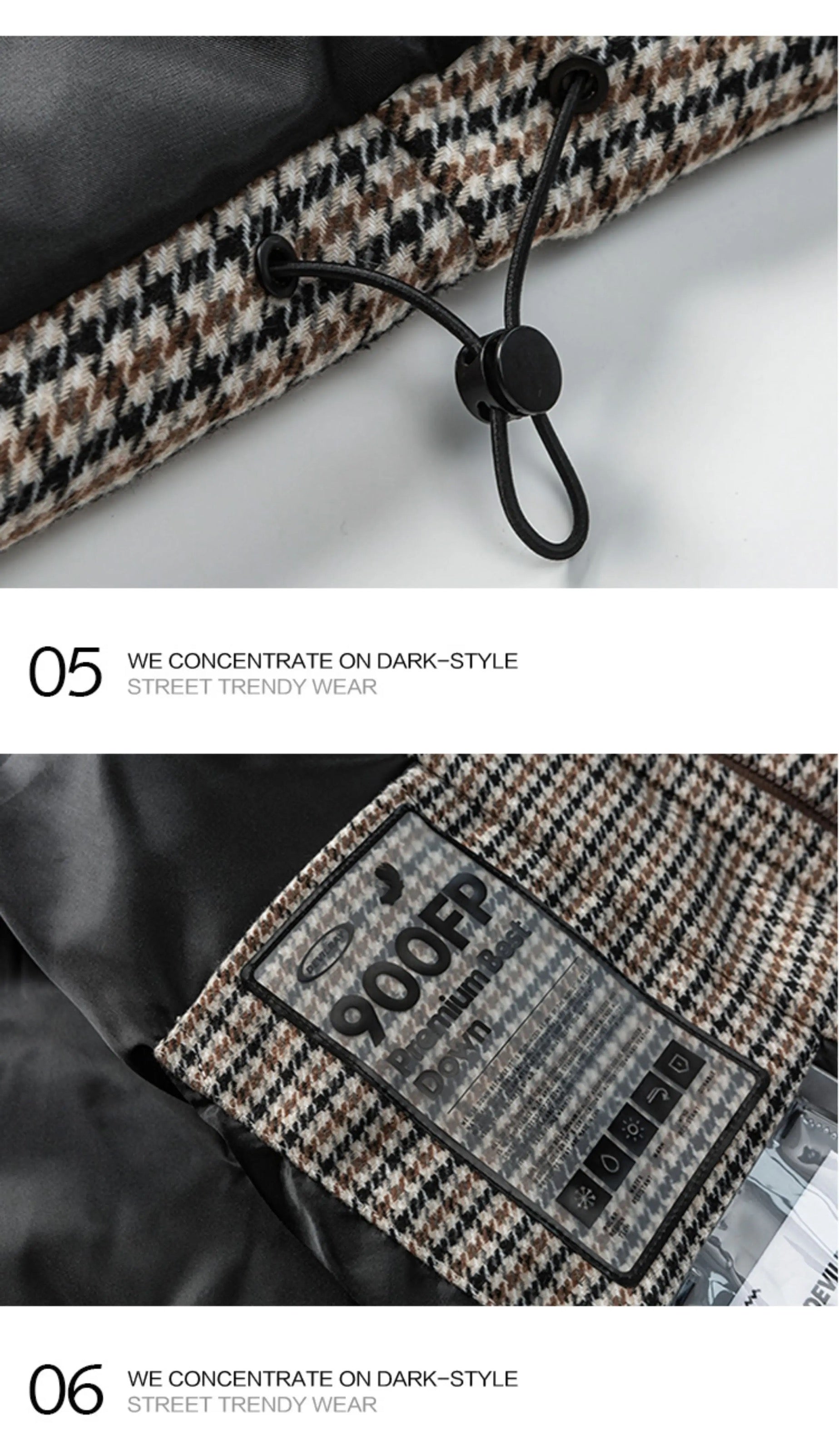 Chaqueta de plumas con cuello alto y estampado pata de gallo para hombre – American Vintage Woven Puffer Coat T0142