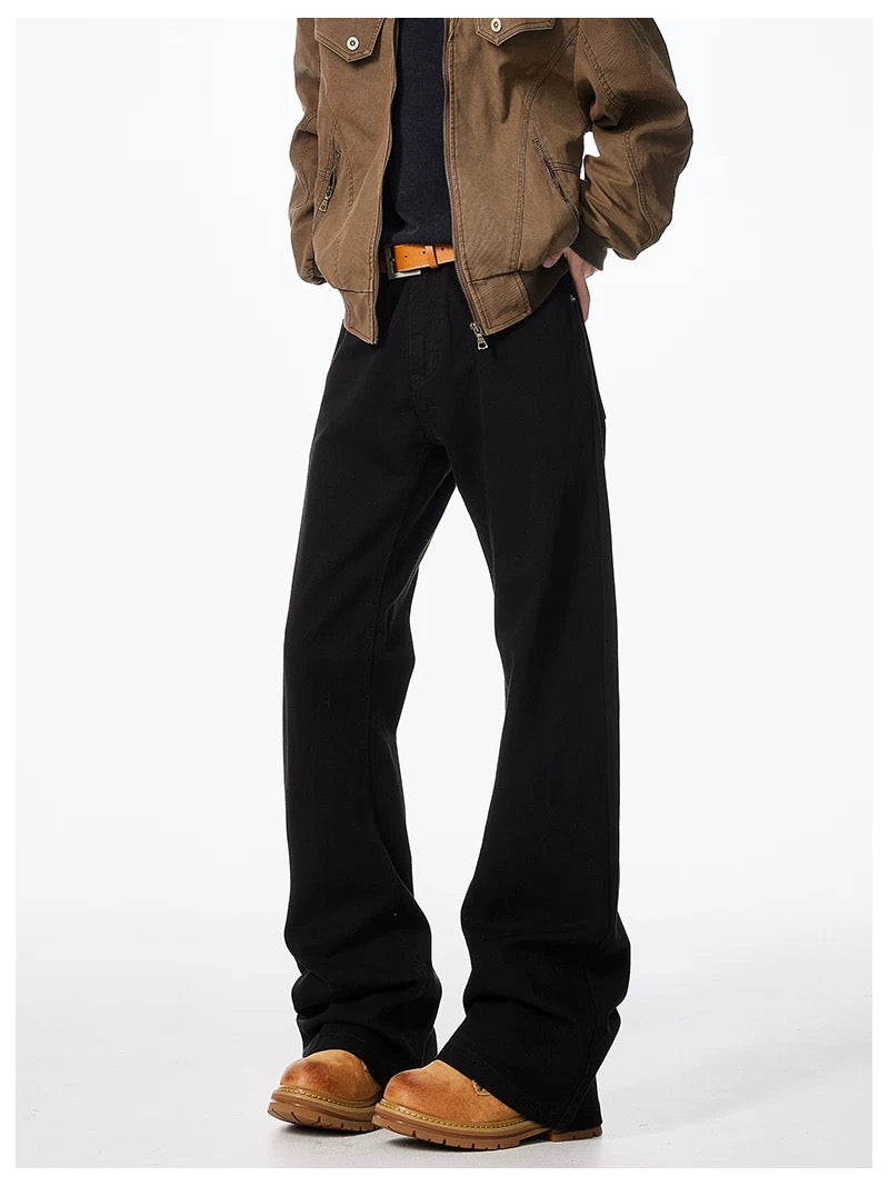 Men’s Black Straight-Leg Jeans – American Minimal Street Denim Pants B0077