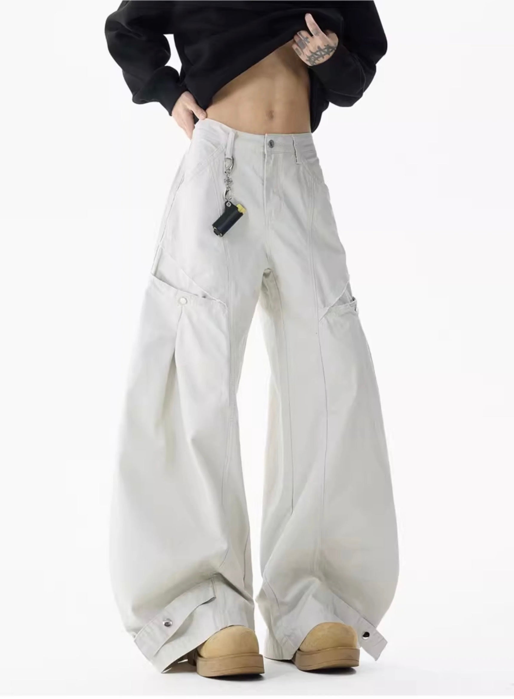 Men’s American Deconstructed Cargo Pants – Oversized Utility Streetwear Trousers B0051