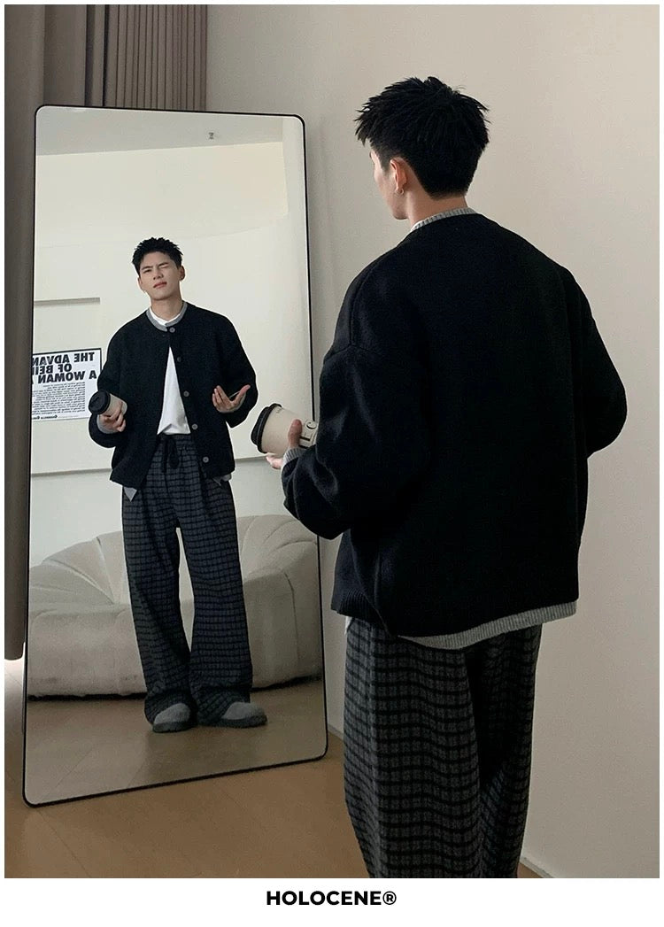 Men’s Japanese Vintage Layered Button Knit Sweater – Retro Street Casual Pullover S0044