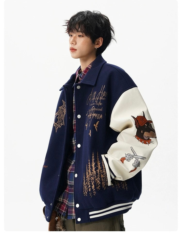 Men’s American Embroidered Patchwork Baseball Jacket – Vintage Streetwear Varsity CoatT0074