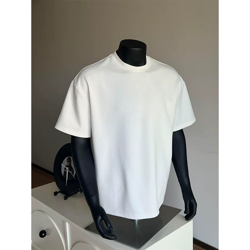Camiseta blanca con hombros estructurados para hombre – Camiseta minimalista americana S0051