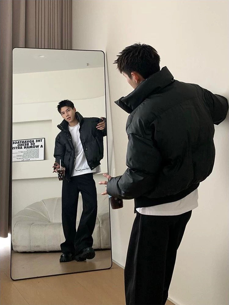 Men’s Short Stand Collar Down Jacket – Minimal Clean Fit Streetwear Puffer T0049