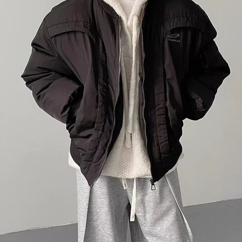 Men’s Deconstructed Bomber Jacket – American Retro High-Street Flight Outerwear T0145