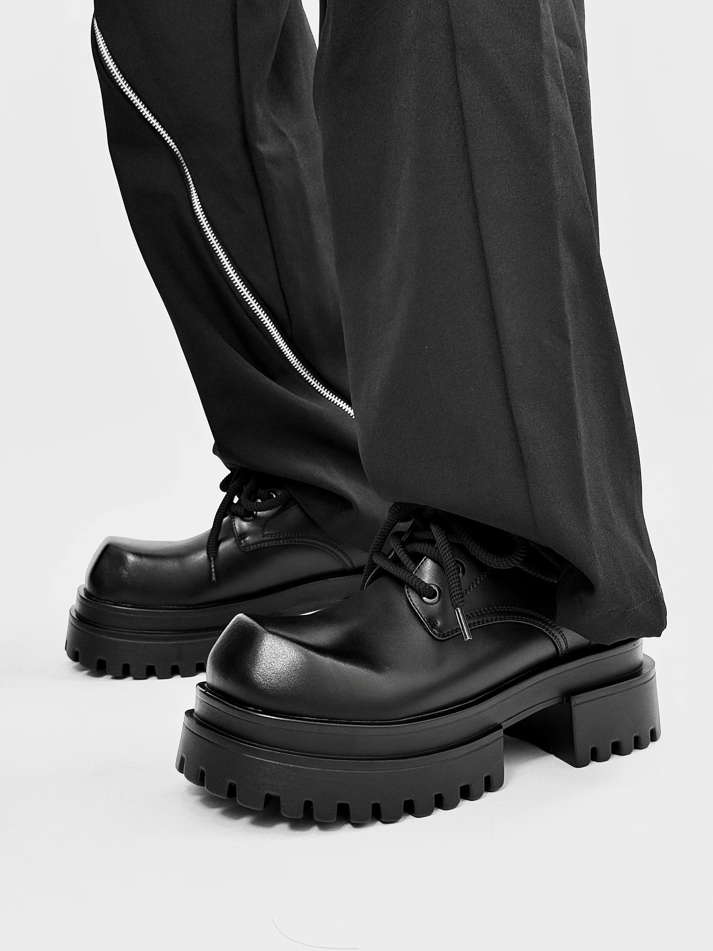 Zapatos Derby parisinos de piel con plataforma de 6 cm para hombre (zapatos de novio CleanFit con diseño negro premium) S0005