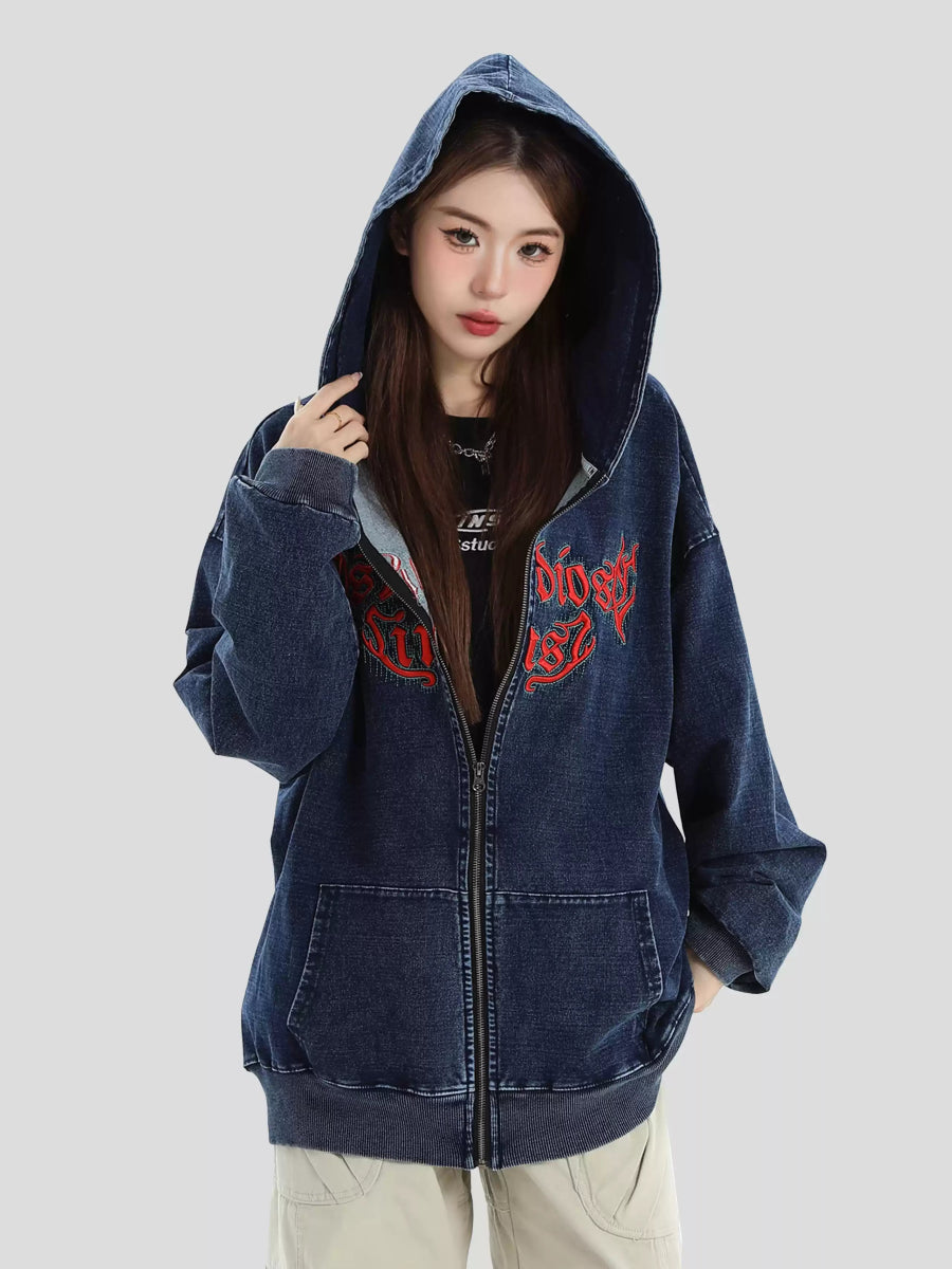 [INSstudios] GOTHIC LETTER LOGO DENIM JACKET T0098