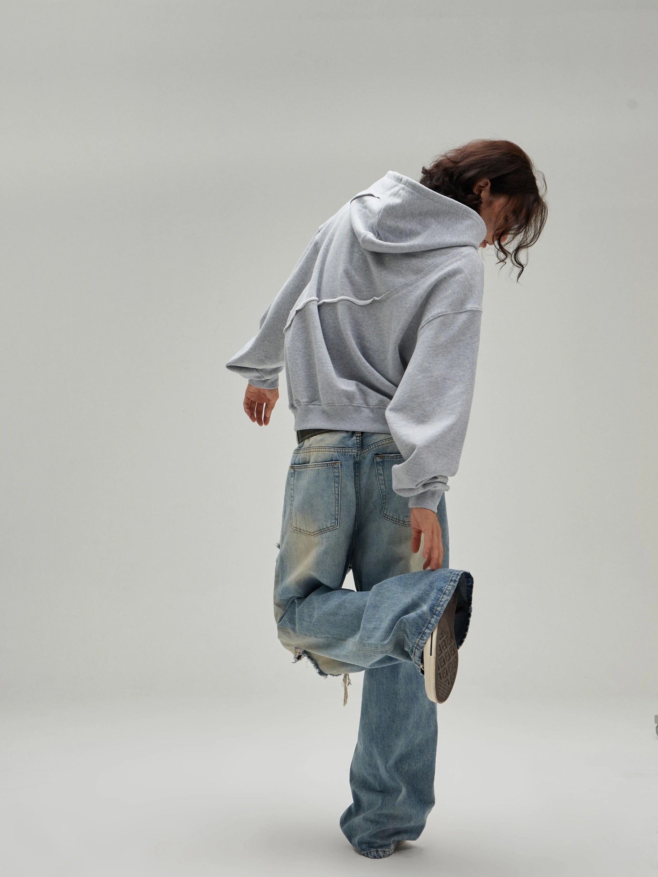 [FLAT ROOM] ASYMMETRIC BUTTON-UP HOODED SWEATSHIRT S0211