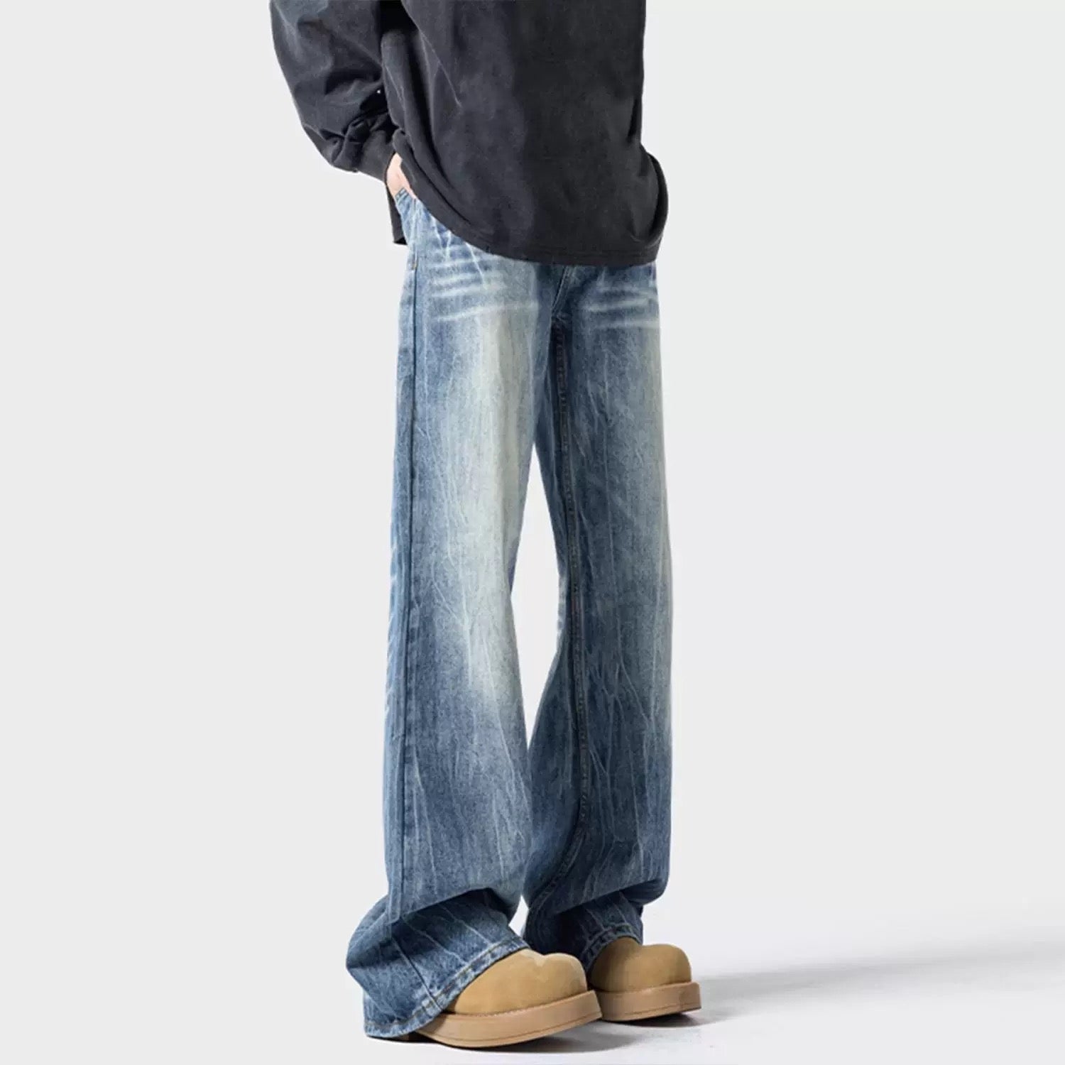 Men’s Lightning Flare Jeans – American Retro Street Denim Pants B0076