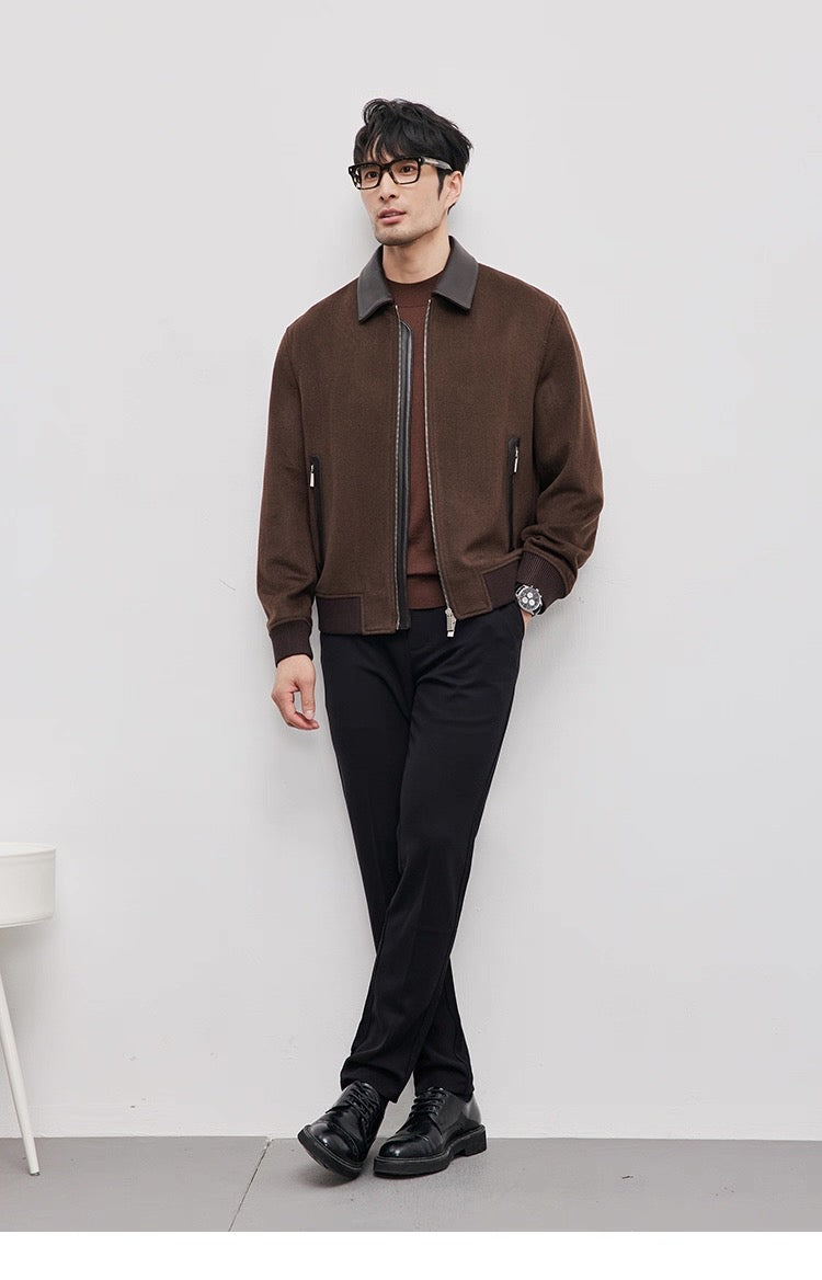 Chaqueta de aviador de piel auténtica – Bomber vintage americana con cremallera y cuello vuelto T0023