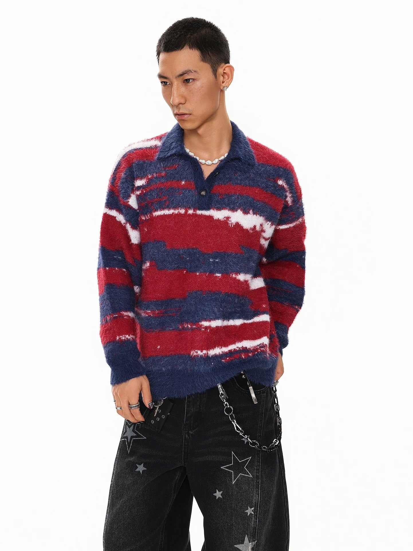 Men’s American Color-Block Striped Sweater – High Street Retro Knit Pullover S0055