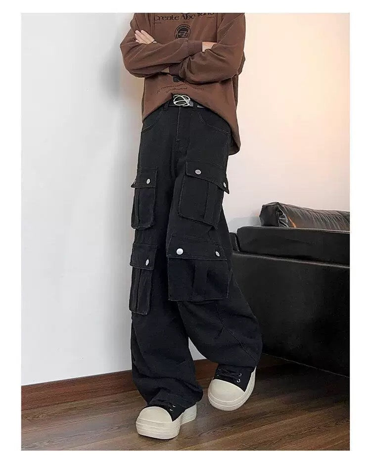 Men’s Multi-Pocket Cargo Pants – American Street Utility Workwear Trousers B0065