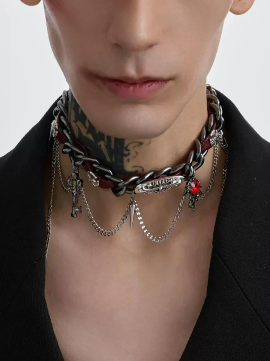 [STRUC TON] LEATHER PUNK NECKLACE A0057