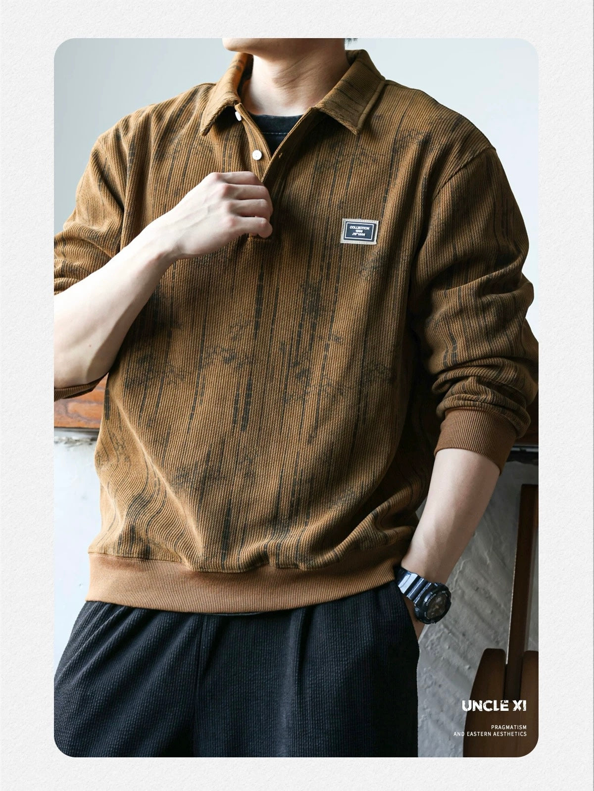 Men’s Long-Sleeve Cotton Polo – Streetwear Style S0016