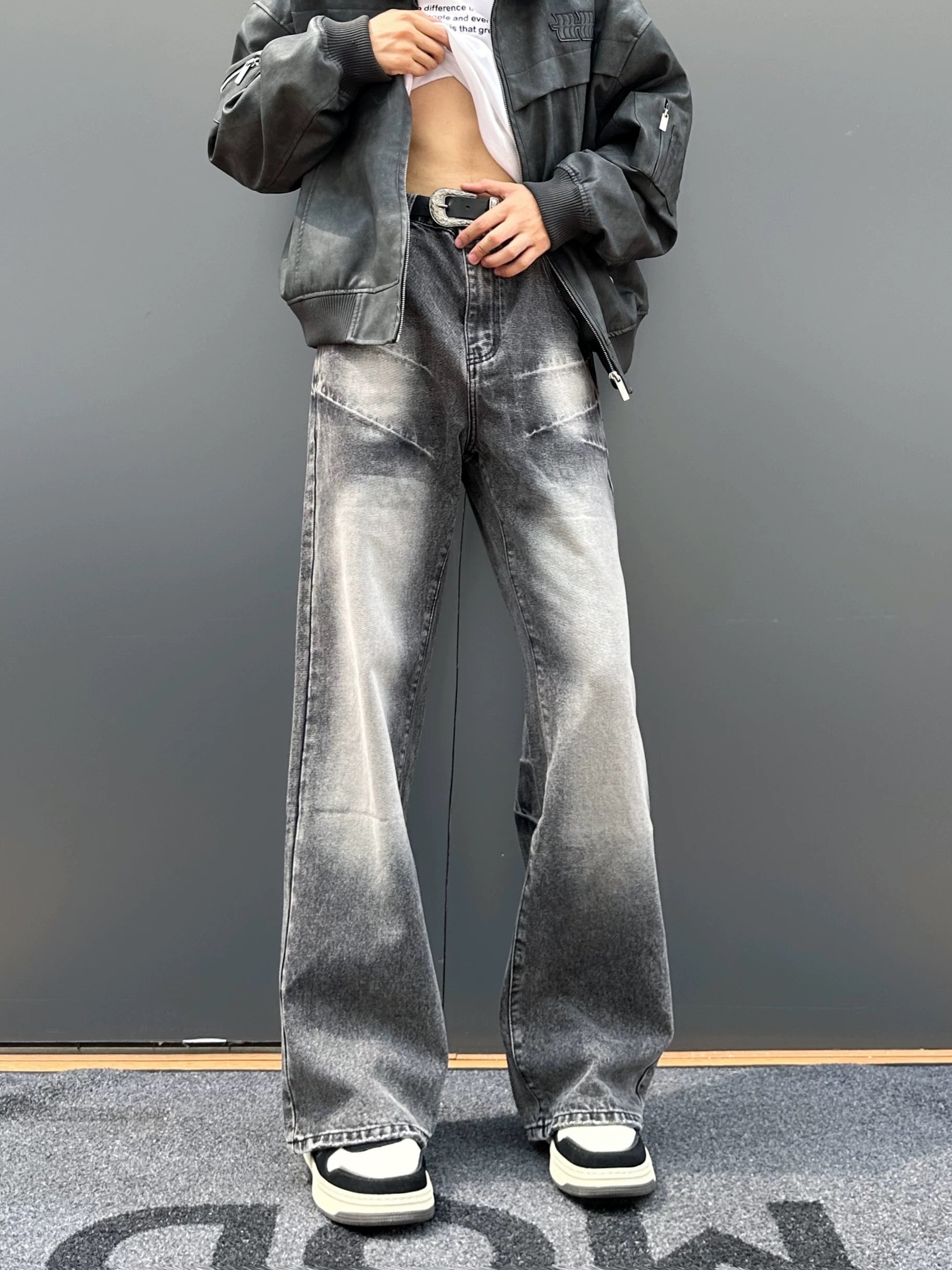 Men’s Vintage American Wide-Leg Straight Jeans – Retro High Street Denim Pants B0052