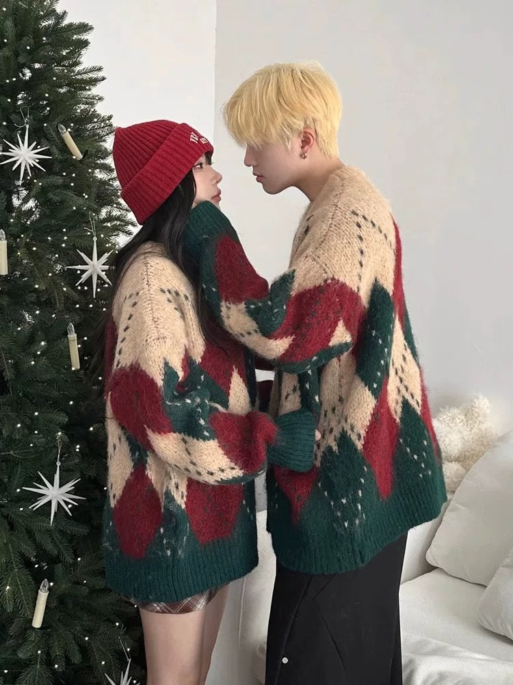 [FLAT ROOM] ARGYLE COUPLE KNIT SWEATER S0188