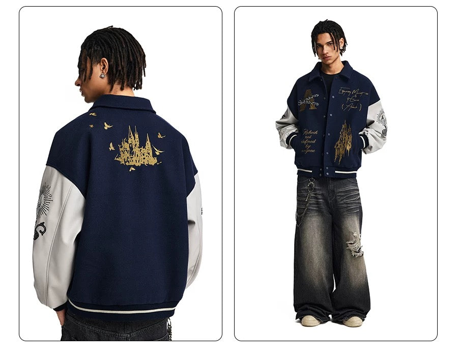 Men’s American Embroidered Patchwork Baseball Jacket – Vintage Streetwear Varsity CoatT0074