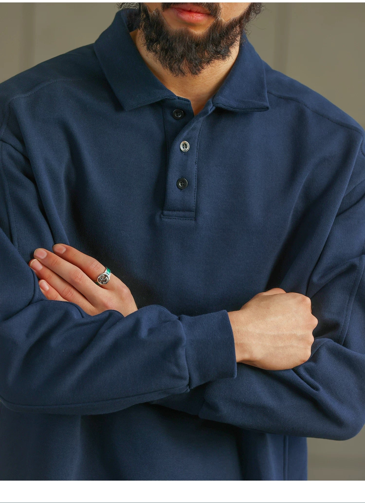 Men’s Long-Sleeve Cotton Polo – Streetwear Style S0017