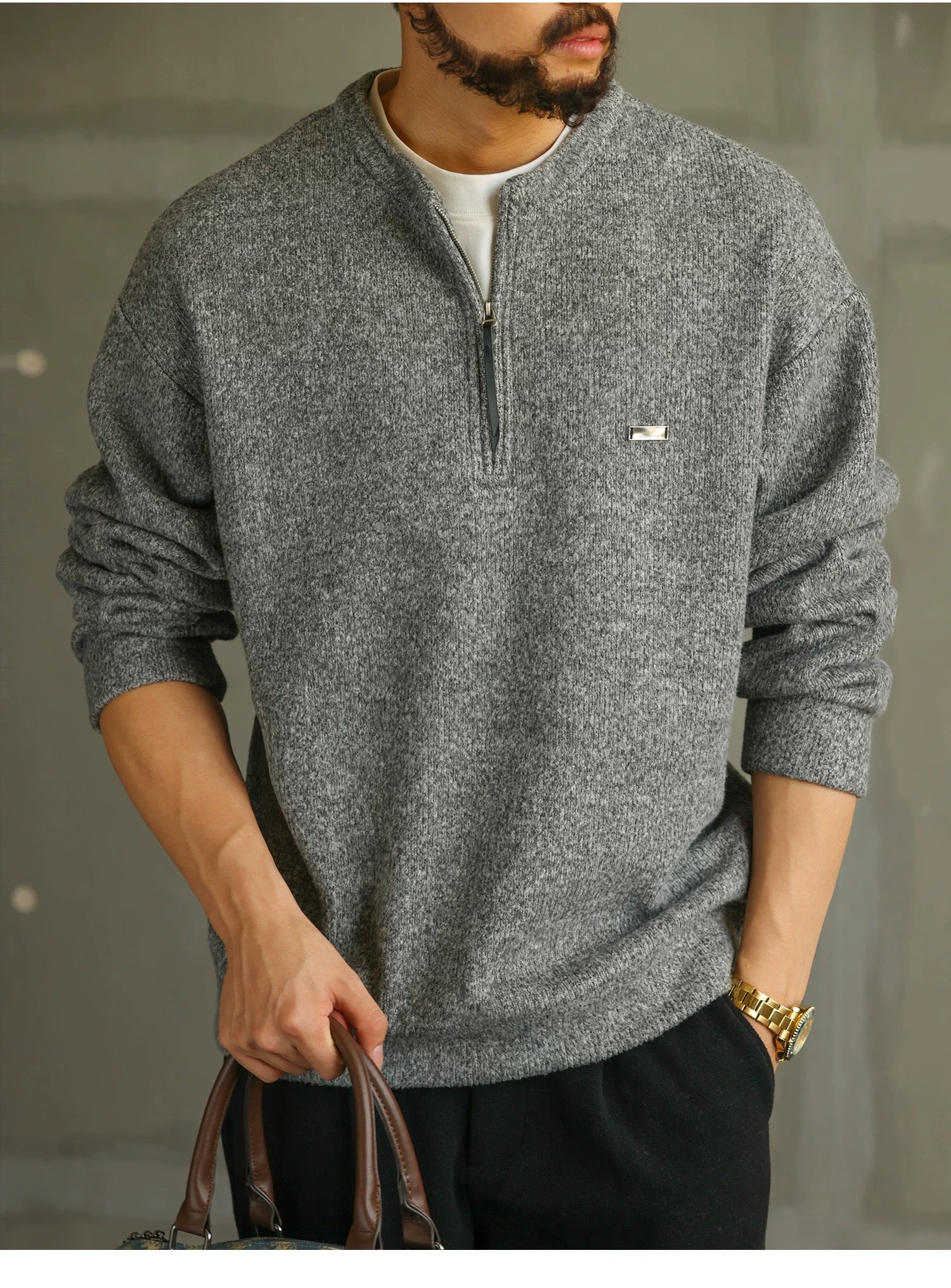 Men’s Zip-Up Knit Cardigan Sweater S0022
