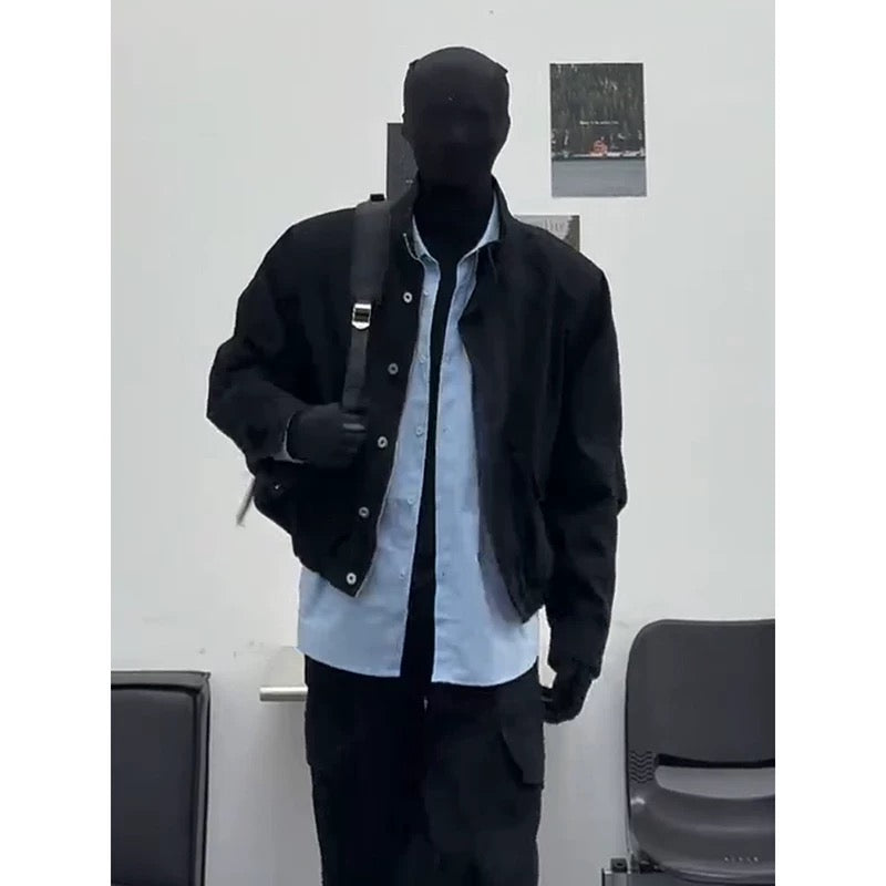 Men’s Short Utility Stand Collar Jacket – Vintage Workwear Streetwear Outerwear T0048