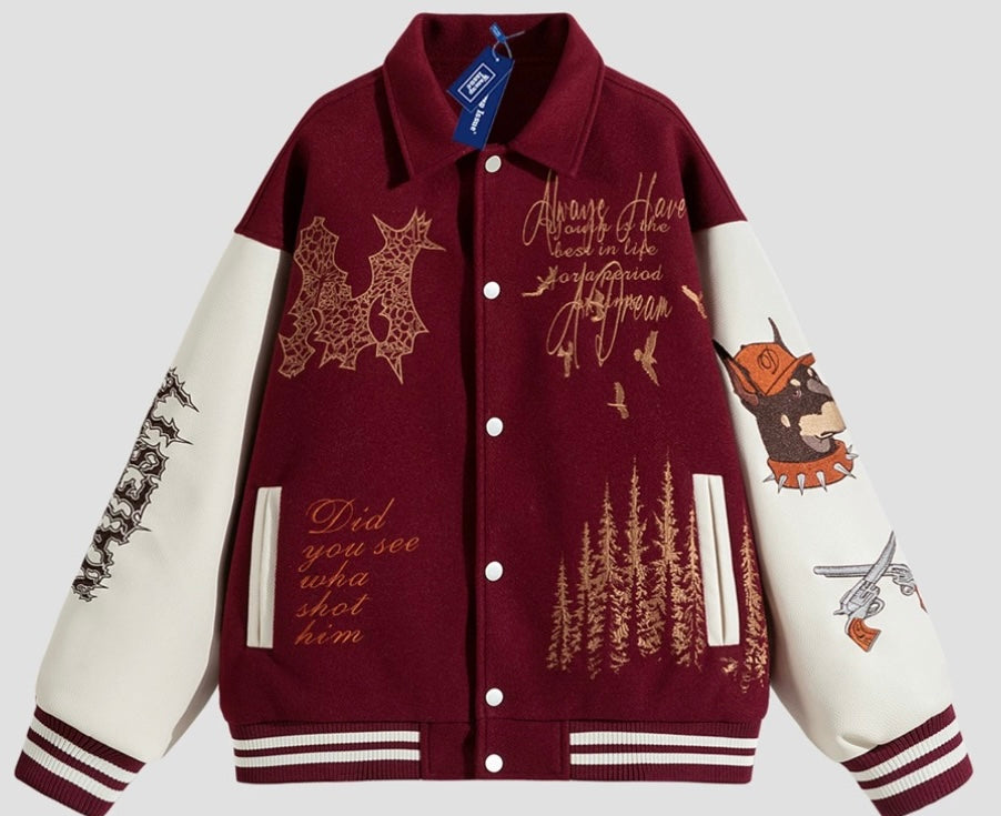 Men’s American Embroidered Patchwork Baseball Jacket – Vintage Streetwear Varsity CoatT0074