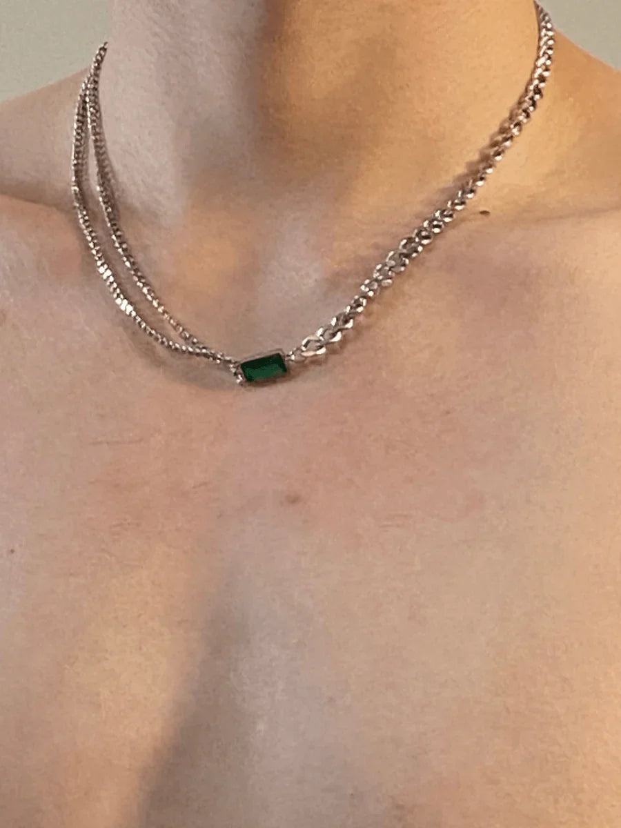 SQUARE GREEN DIAMOND NECKLACE A0027