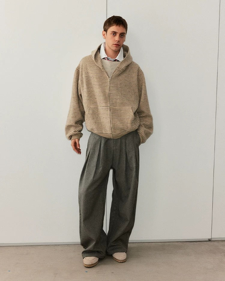 Sudadera a rayas con cremallera – Sudadera estilo cárdigan con capucha estilo streetwear vintage americano T0207