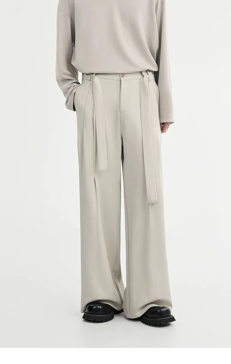 Belted Wide-Leg Trousers - Men's Spring/Autumn Loose-Fit Korean Style Casual Pants B0102