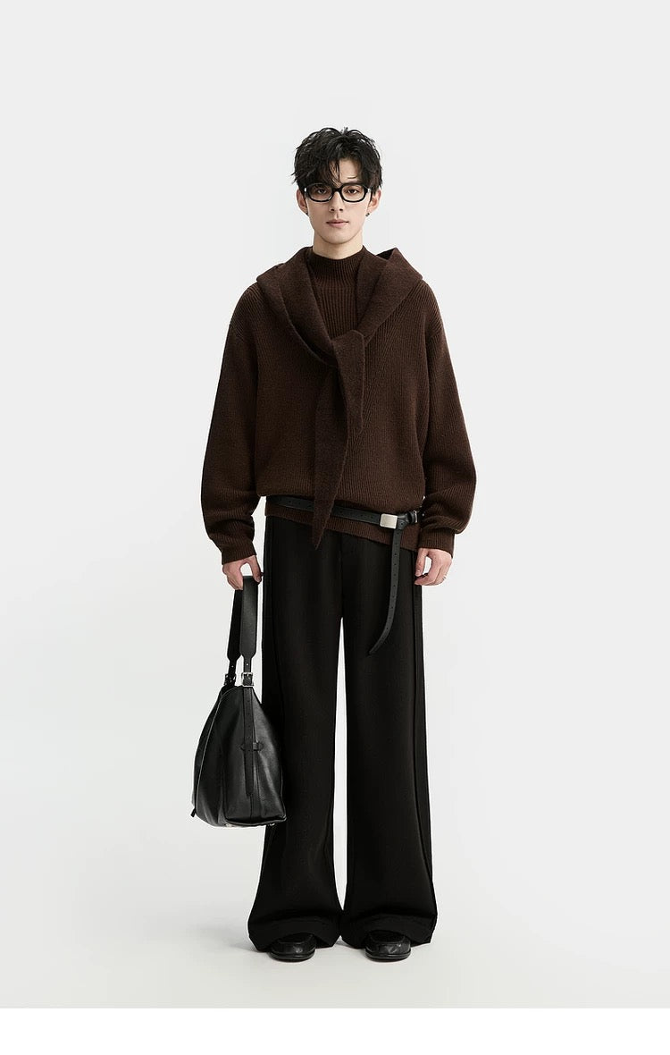 Suéter holgado de punto de lana de color liso para hombre, con cuello semialto y diseño estampado para invierno - Capa base ideal T0043