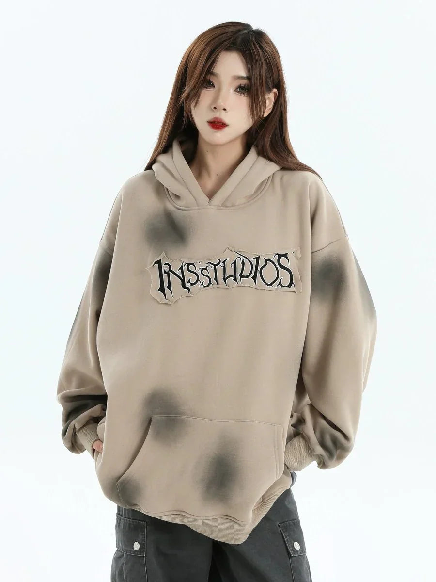 [INSstudios] SPRAY PAINT LOGO LOOSE HOODIE S0206