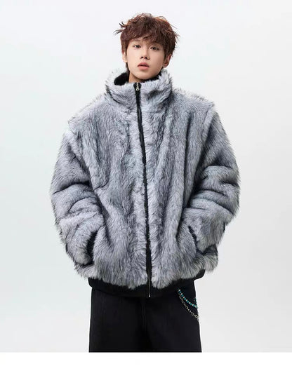 Men’s High-Neck Plush Fur Winter Jacket T0249