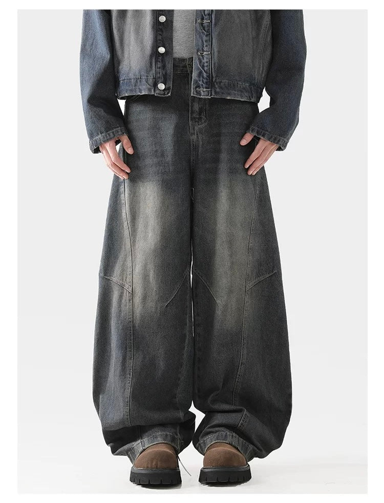 Men’s Structured Saber-Cut Jeans – American Retro Wide-Leg Denim Pants B0069